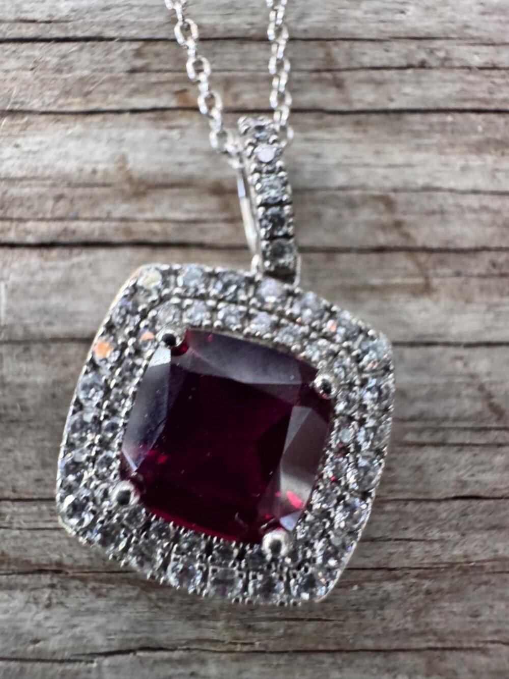 Sterling Silver 925 Red Gem CZ Pendant Necklace 18” 3.68g Vintage Style - Picture 3 of 9